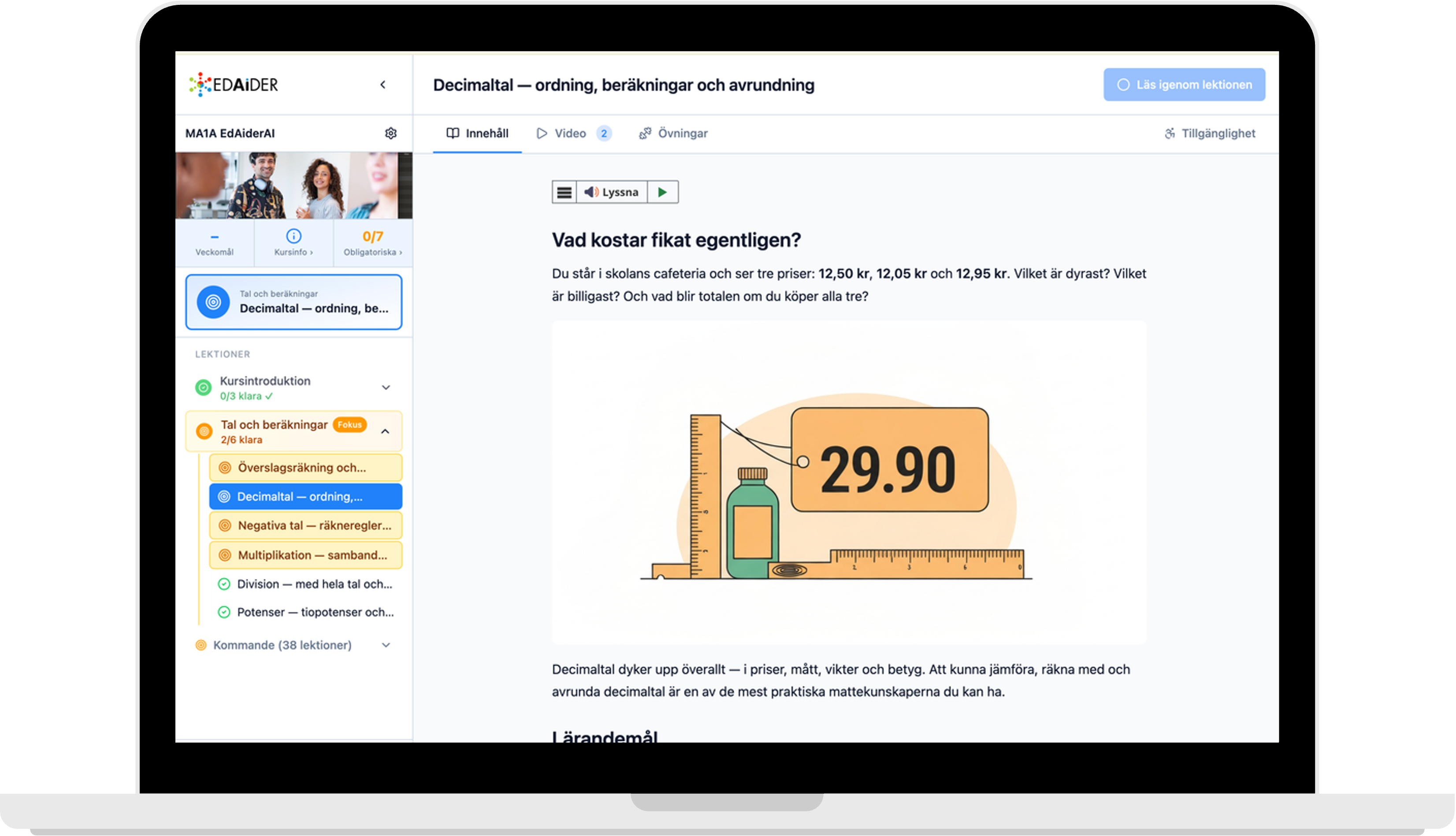 Ämnesinnehåll i EdAiders plattform