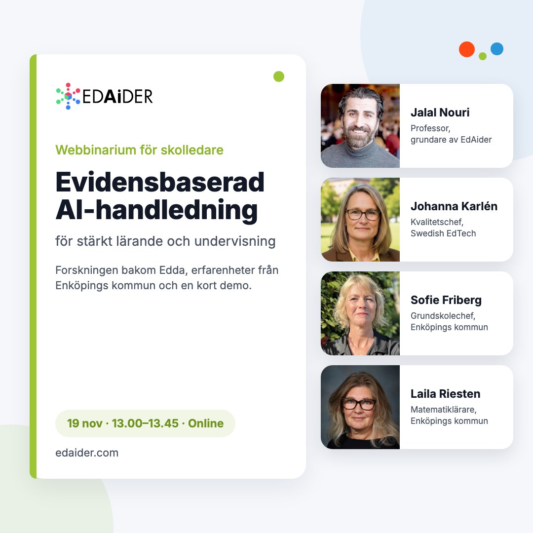 Webbinarium 19 november: Evidensbaserad AI-handledning för stärkt lärande och undervisning